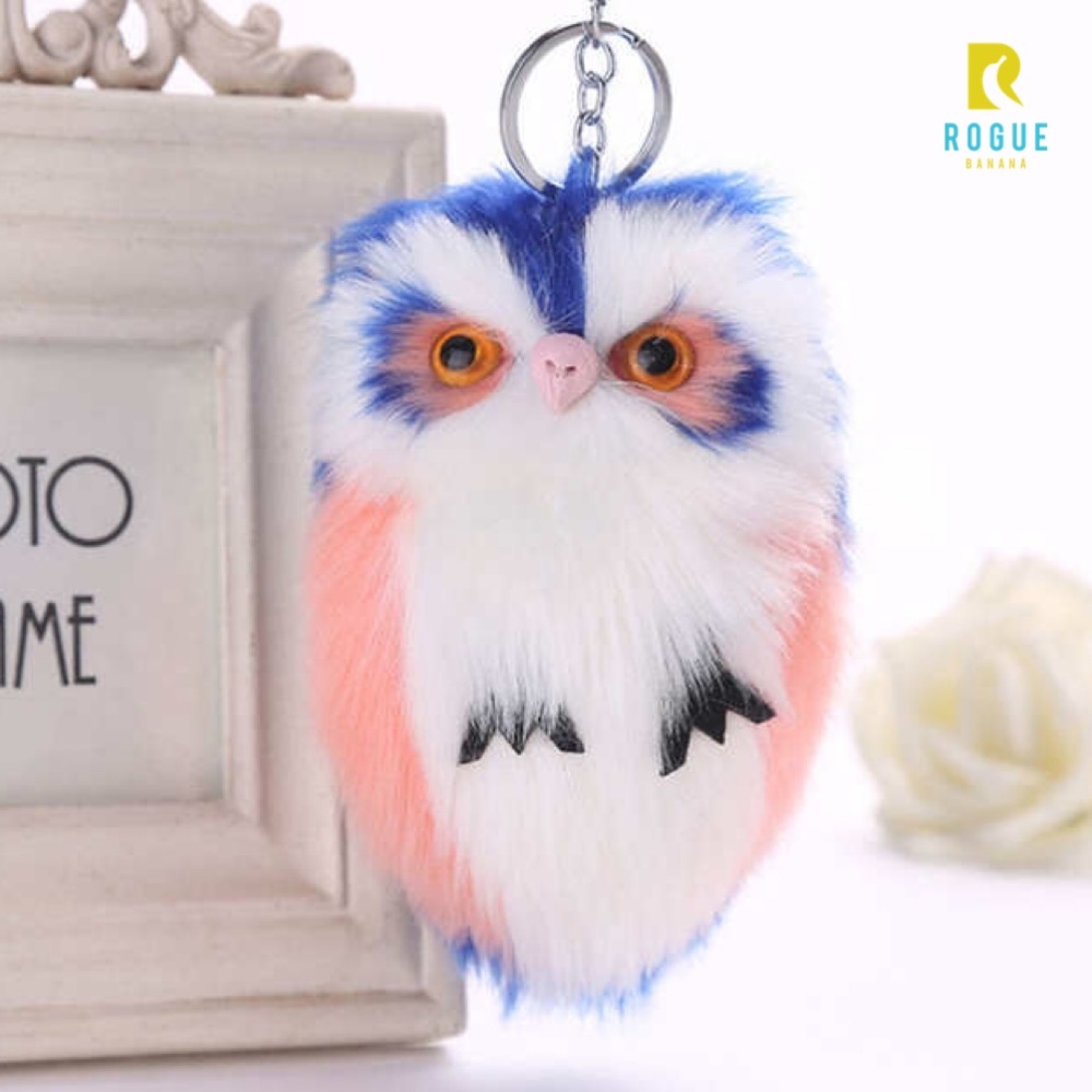 🆕Blue, Pink & White Owl Pom Poof Keychain Charm🆕
